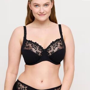 Prima Donna PrimaDonna Deauville Full Cup Bra Size 32D Black Floral Lace Unlined